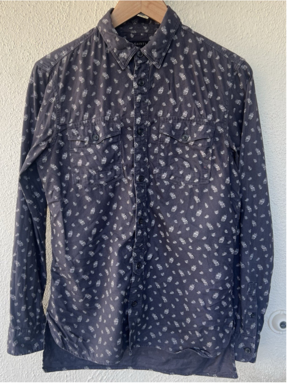 Allsaints Pinehurst Mens Flannel Printed Long Sleeve Cotton Shirt Size XS Casual